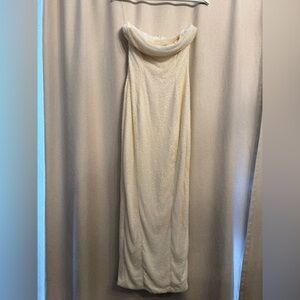 Oh Polly Palermo Embellished Bandeau Cowl Neck Maxi Dress in White